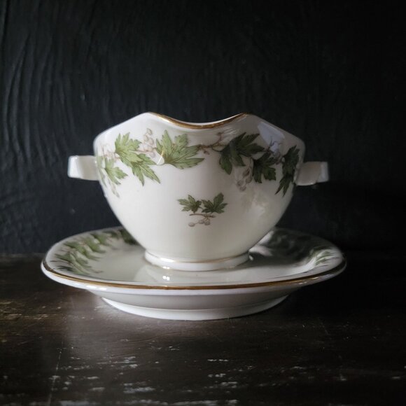 Vtg Franconia Krautheim Sycamore Gravy Boat w/ Attached Underplate, Fall Dining - Picture 2 of 8